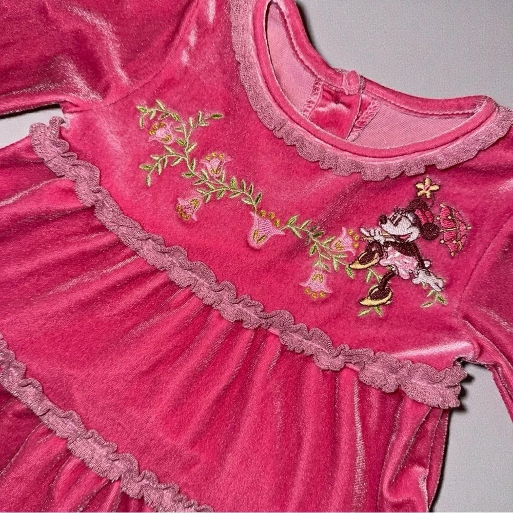 Disney Baby Minnie Mouse Pink Velour Long Sleeve Dress – Infant 24M